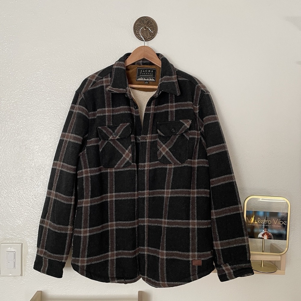 Jachs New York Men's Polyester Wool Blend Sherpa Lined Plaid Shirt Jacket‎ Large